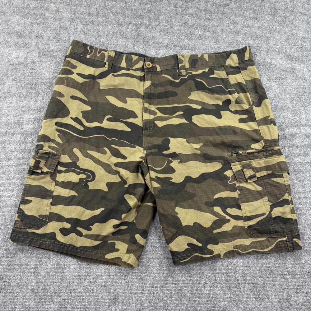 Burn side Cargo Shorts 46 Green Camo Ripstop Multi-Pocket Excellent Mens